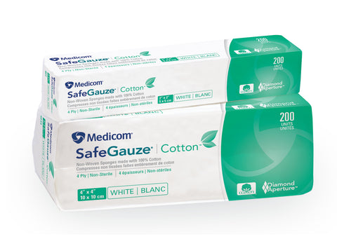 SafeGauze Cotton Non-Woven Sponges, Non-Sterile, 4-Ply, 4" x 4", 4-Ply, 2000/Pk, 4844