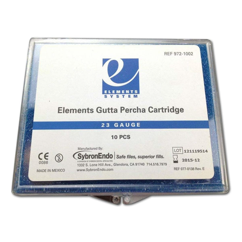 Elements Gutta Percha Cartridges, 23 Ga, Medium Body, Gold, 10/Pk, 972-2500, 972-1002