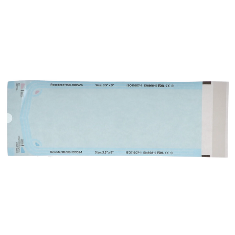 Sterilization Pouch, Class 4, Self-Sealing, Blue Film, 3.50" x 9", 200/Pk, 100524