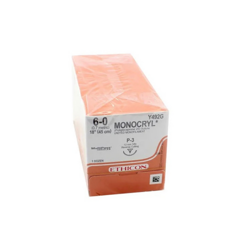 Suture Monocryl Undyed P3 6-0 18" 12/Bx, Y492G