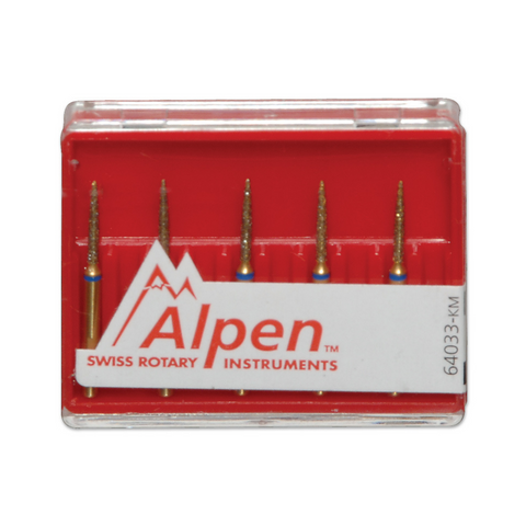 Alpen Multilayer Diamond Burs, FG, Pointed Football, # 368, 1.6 mm, Coarse, Blue, 5/Pk, 60031757
