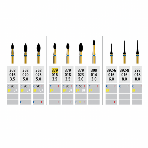 Alpen Multilayer Diamond Burs, FG, Football, # 379, 1.6 mm, Fine, Red, 5/Pk, R379F016FG