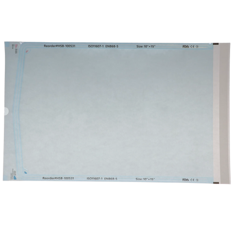 Sterilization Pouch, Class 4, Self-Sealing, Blue Film, 10"?x?15" 200/Pack, 100531