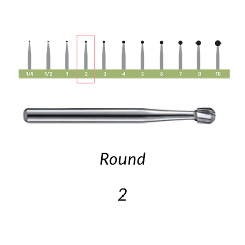 Carbide Bur, RA, # 2, Round, 1.0 mm, 10/Pk, RA2-10