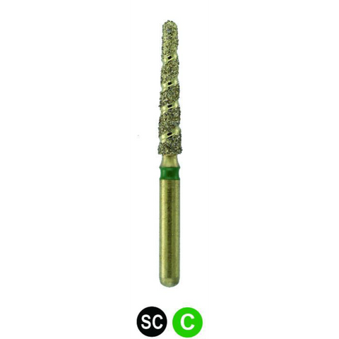 Diamond Burs, FGSS, Round End Taper, Spiral Cut, Turbo, Coarse, Green, 1.8 mm, ST850-018C, 5/Pk, MTC4LC