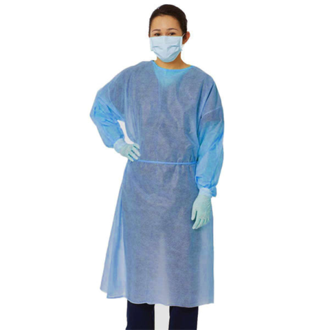 Safe-Dent Non-Woven Isolation Gown Blue with Elastic Cuffs, Two Ties, 100/Pk