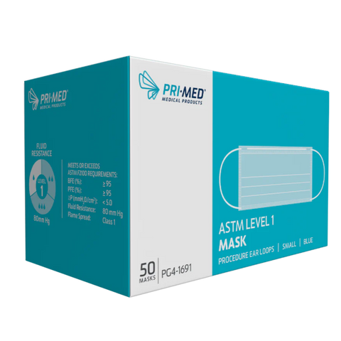 Earloop Mask, Small Earloops, ASTM Level 1, Blue, 50/Pk, PG4-1691