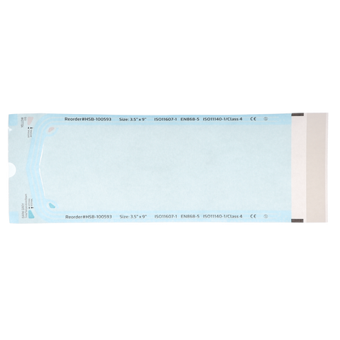 Sterilization Pouch, Class 4, Self-Sealing, Blue Film, 3.50" x 9", Bulk Pack, 500/Pk, 100593