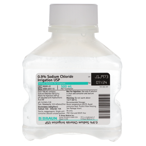 Saline Sodium Chloride NaCl 0.9% Irrigation Bottle 500ml, R5201-01, Surgical Products, IV Solutions
