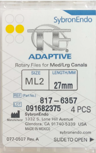 TF Adaptive Nickel-Titanium Rotary Files, 27 mm, ML2, Yellow, 4/Pk, 8176357
