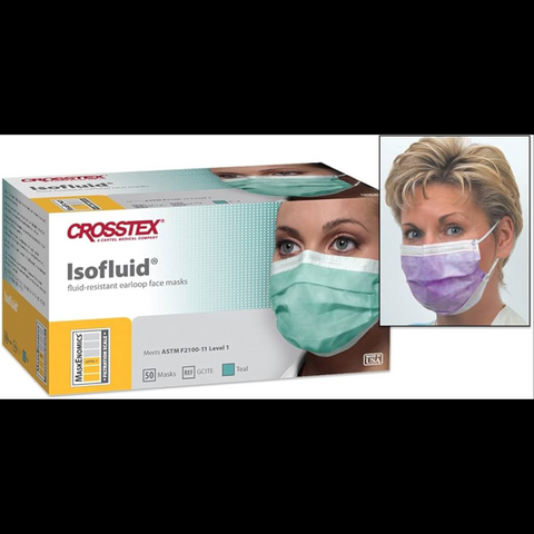 Isofluid Earloop Masks Teal 50/Bx ASTM Level 1
