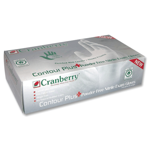 Contour Plus Nitrile Examination Gloves, Powder-Free, Medium, 100/Box