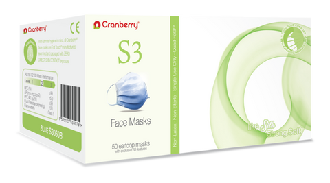 S3 ACE Earloop Face Masks, ASTM Level 2, Pink 50/Pk, S3080P