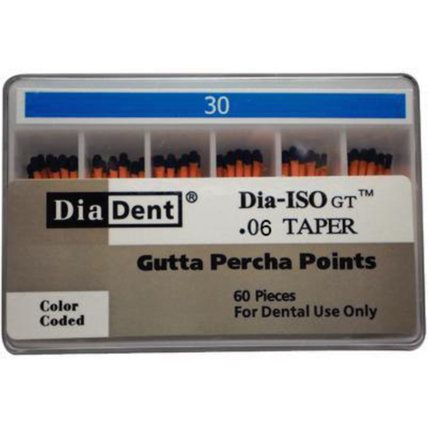 Dia-ISO GT Gutta Percha Points, Non-Marked, Spillproof Pack, 0.06 Taper, # 30, Blue, 60/Pk, 116-S606
