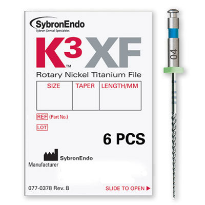K3XF, Rotary Files, NiTi, 25 mm, .10 Taper, # 40, Black, 6/Pk, 823-0405