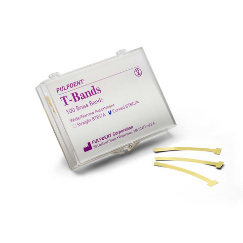 T-Bands, Curved/Wide, Brass, .002"/.05 mm, 100/Pk, BTBC/W