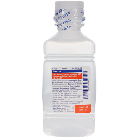 0.9% Sodium Chloride (NaCl) Saline Irrigation, USP, Bottle, 500 ml, 1/Pk, JF7633, JF7633