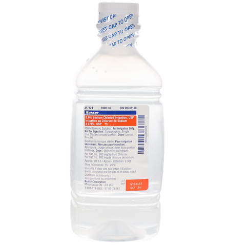 0.9% Sodium Chloride (NaCl) Saline Irrigation, USP, Bottle, 1000 ml, 1/Pk, JF7634