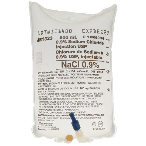 0.9% Sodium Chloride (NaCl) Saline Injection, USP, Bag, 500 ml, 1/Pk, JB1323