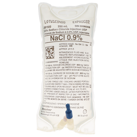 0.9% Sodium Chloride (NaCl) Saline Injection, USP, Bag, 250 ml, 1/Pk, JB1322P