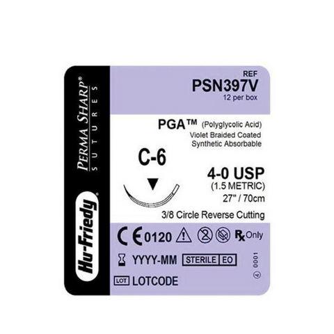 Perma Sharp Suture, Undyed Braided PGA, Absorbable, C-6, 4-0, 27", 12/Pk, PSN422V