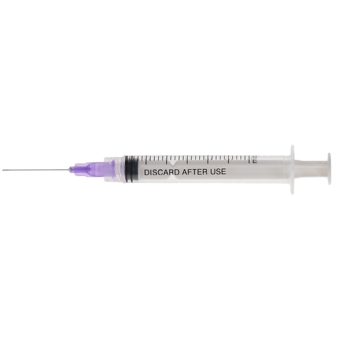 Monovac Pre-Tipped Irrigator Syringes, Monoject-Style Side-Vented Needles, 3 cc, 30 Ga, Purple, 100/Pk, INT-MPT0330