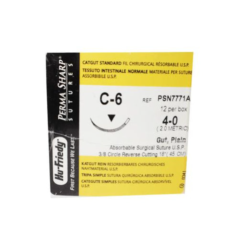 Perma Sharp Suture, Plain Gut, Absorbable, C-6, 4-0, 18", 12/Pk, PSN7771A