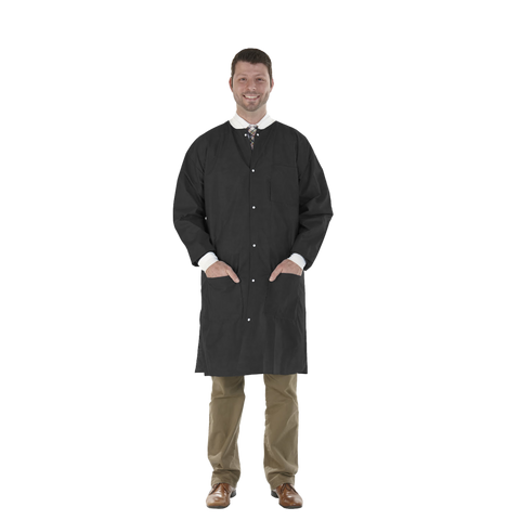 SafeWear Hi-Perform Lab Coat Black Large 12/Pk, 8119-C