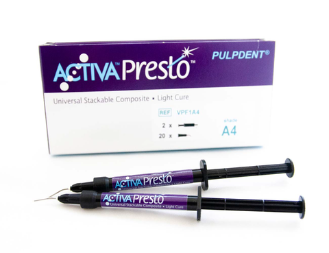 ACTIVA Presto Universal Stackable Composite, LC, Syringe Kit, Universal Viscosity, 1.2 ml, A4 Cervical Shade, 2/Pk, VPF1A4