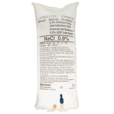 0.9% Sodium Chloride (NaCl) Saline Injection, USP, Bag, 1000 ml, 1/Pk, JB1324