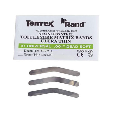 Tofflemire Matrix Bands, Dead Soft, 0.001", # 1 Universal, 144/Pk, 072R