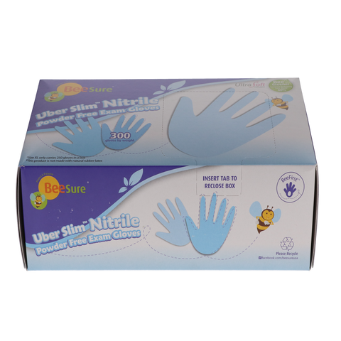 BeeSure UberSlim Nitrile Exam Gloves, Powder-Free, Large, Blue, 300/Box, 1138