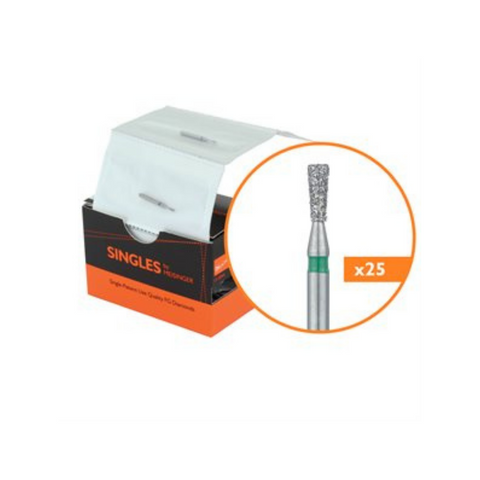 Meisinger Single-Use Sterile Diamond Burs, FG, Cylinder Round Edge, # 0614.8C, 1.4 mm, Fine, Red, 25/Pk, 0614.8F
