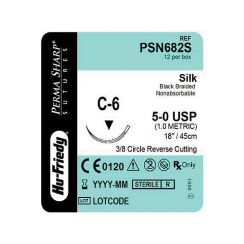 Perma Sharp Suture Black Silk C-6 5-0 12/Bx, PSN682S, Surgical Products, Sutures