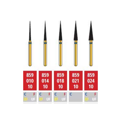 Alpen Multilayer Diamond Burs, FG, Flame, # 859, 2.4 mm, Ultra Fine, White, 5/Pk, R859UF024FG