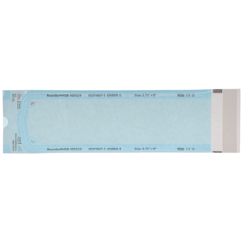 Sterilization Pouch, Class 4, Self-Sealing, Blue Film, 2.75"?x?9" 200/Pack, 100529