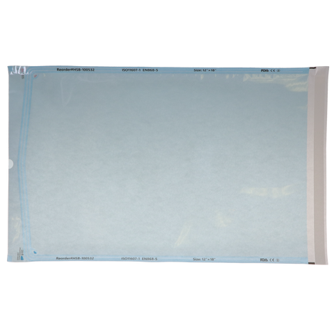 Sterilization Pouch, Self-Sealing, Blue Film, 12" x 18" 200/Pack (Damaged Box)