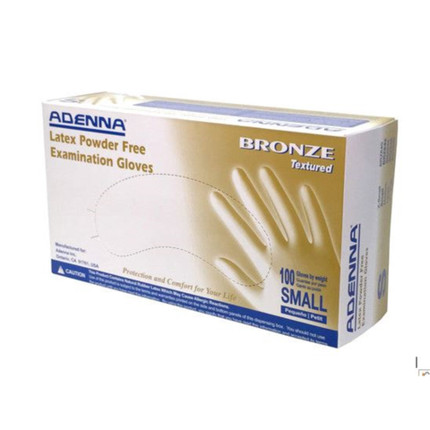 Adenna Bronze Small Latex Exam Gloves PF, Textured, 100/box, BRZ642