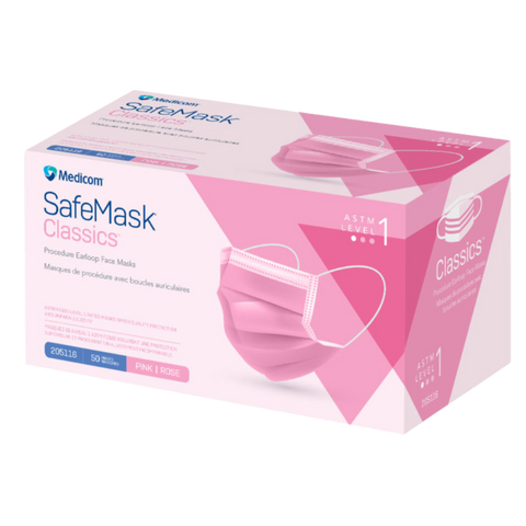 SafeMask Classics Earloop Masks, Level 1, Pink, 50/Bx, 205116