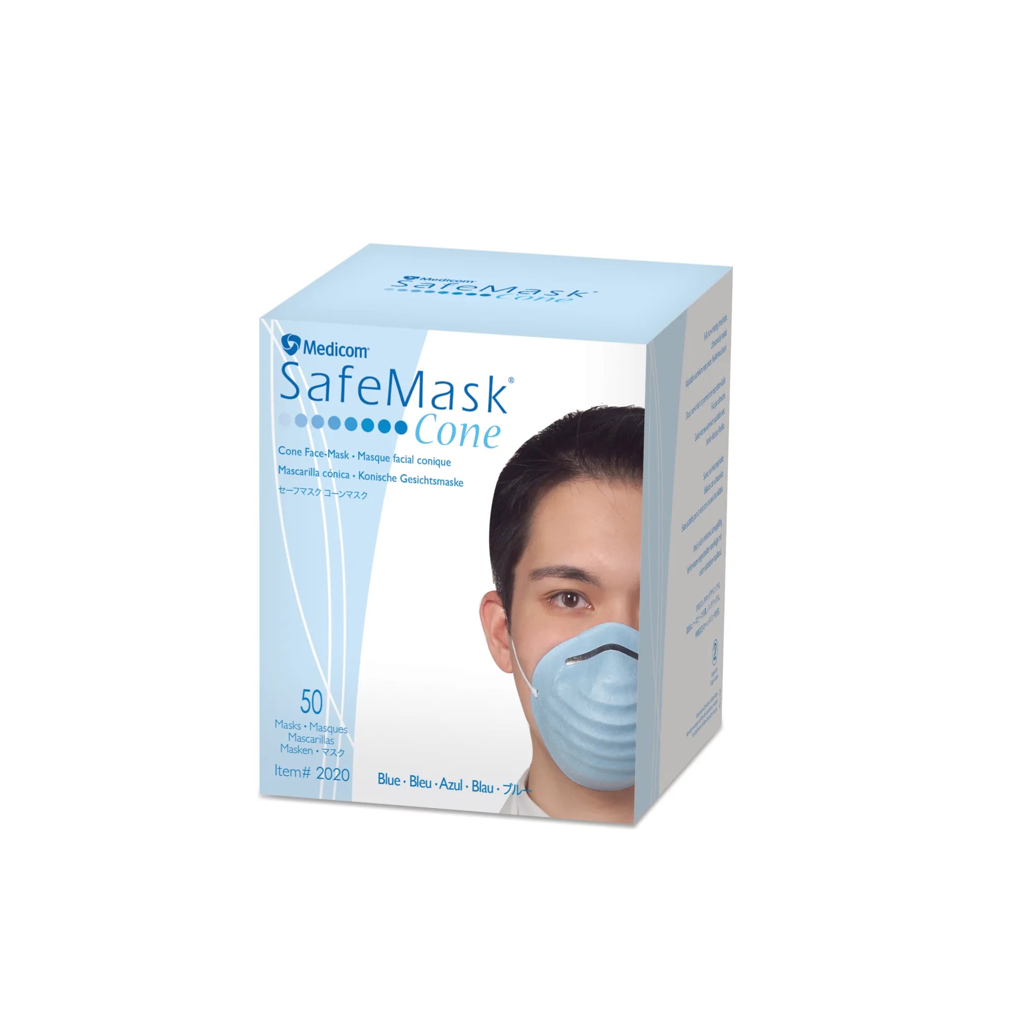 Safe Mask Cone Face Mask, Blue, 50/box, 2020 | Factory Direct Dental