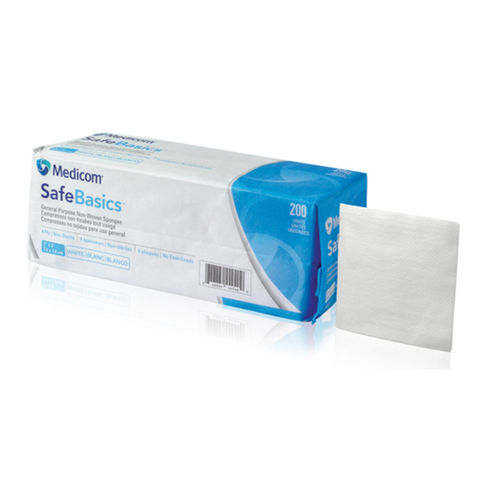 SafeBasics Non-Woven Sponges, Non-Sterile, 4-Ply, 3" x 3", 4000/Pk