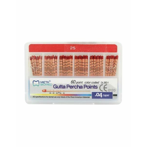 Gutta Percha Points, Bulk Pack, .02 Taper, MM Marked, # 25, Red, 120/Pk, 112520-25