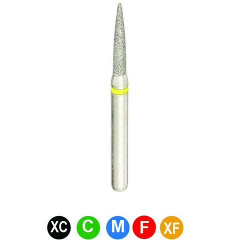 Diamond Burs, FG, Flame, Extra Fine, Yellow, 1.4 mm, 888-014XF, 5/Pk, B9P