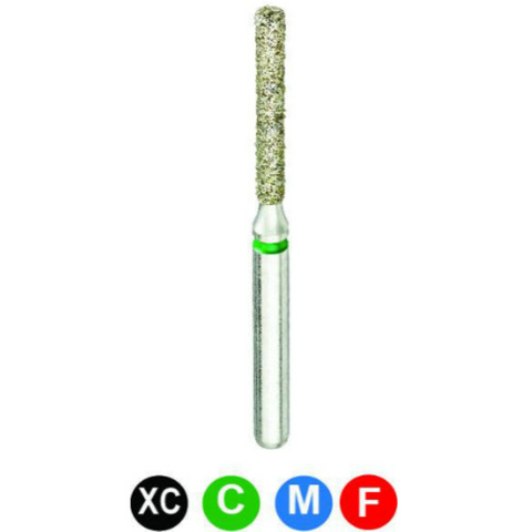 Diamond Burs, FG, Long Flat End Cylinder, Coarse, Green, 1.2 mm, 837L-012C, 5/Pk, B1MC
