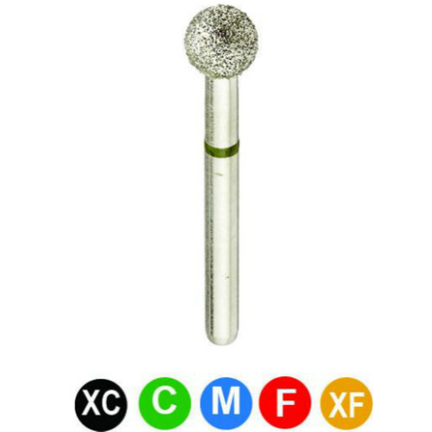 Diamond Burs, FG, Round, Extra Fine, Yellow, 3.3 mm, 801-033XF, 5/Pk, A5L3P