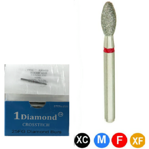 1Diamond, Sterile, Single-Use, Diamond Burs, FG, Football, Fine, Red, 2.3 mm, 1-379-023F, 25/Pk