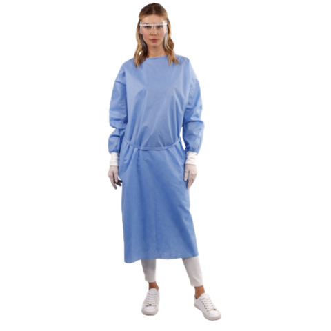 Disposable Isolation Gown, Premium Stitch, 40gsm, Knitted Cuff, Blue, 1/Pk