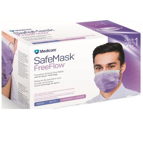 SafeMask FreeFlow Level-1 Masks 50/Bx Lavender