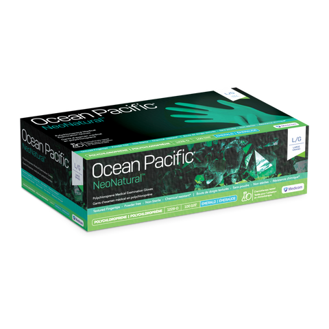 Ocean Pacific NeoNatural Chloroprene Glove, Green, 100/Bx, Large, 1228-D
