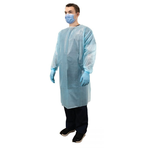 Isolation and Cover Gown, Poly-Coated SBPP, Hook & Loop, Knit Cuff, Blue, 10/Bag, PM4-77995